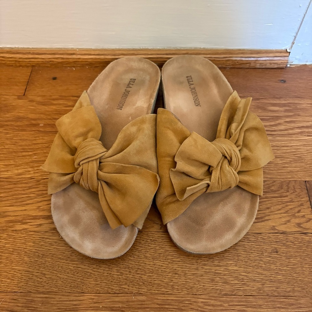 Ulla Johnson Ingrid Bow Slide Sandal in Mustard Suede - 7 - Picture 2 of 10
